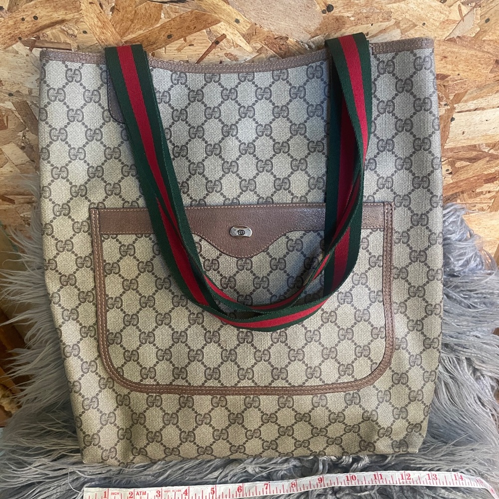Gucci GG Supreme PVC Large Tote with Sherry Line Straps - STUNNING Condition